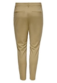 Khakifärgade byxor med slim fit, som har en mjuk yta, två bakfickor och ett medelhögt midjeband. Klassisk design som passar för olika tillfällen.