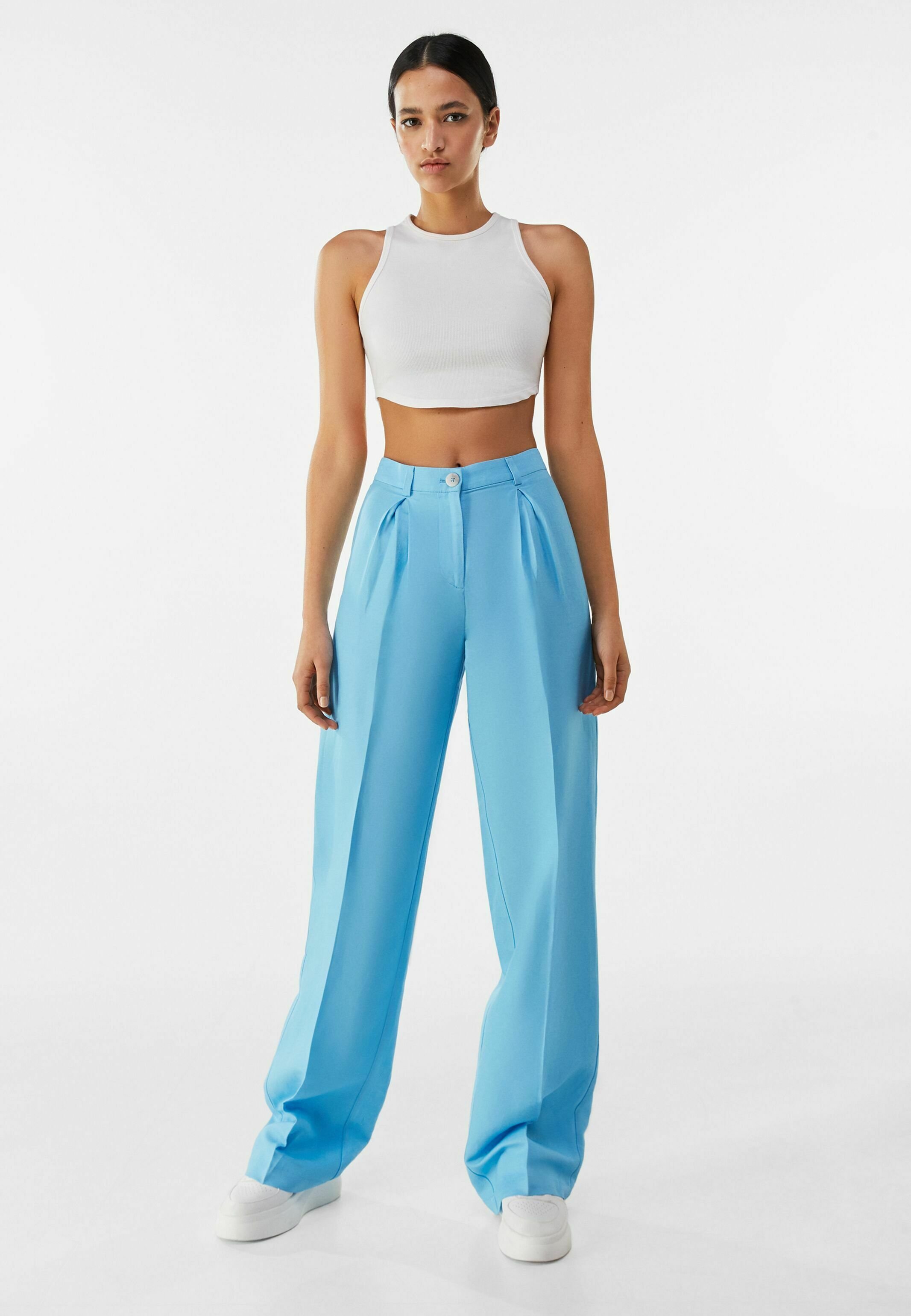 teal wide leg trousers