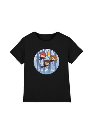 Cotton Soul, HARRY POTTER CHIBI TRIO FLYING ON BROOMSTICKS UNISEX - Print T-shirt - black