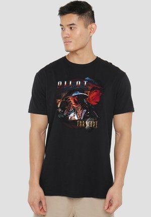 Black cotton t-shirt featuring a colorful "Farscape" graphic with the word "PILOT," depicting stylized characters and space elements.