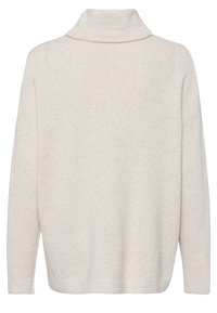 Pull en tricot couleur crème avec des manches longues et un col roulé retourné, montré de dos.