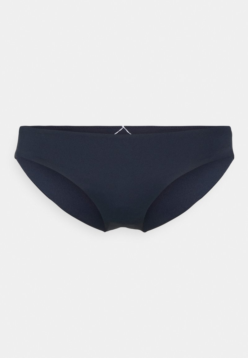 Námorníck blue bikini spodky s hladkým povrchom, nízkym pásom a klasickým strihom. Obsahujú minimálne švy a jemný logotyp na zadnej strane.
