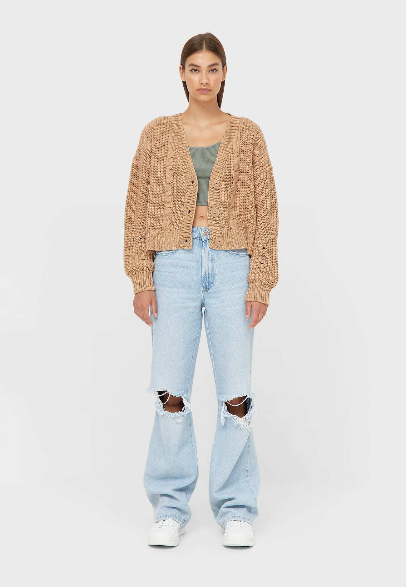 stradivarius cardigan beige