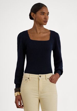RIB KNIT PUFF SLEEVE SWEATER - Πουλόβερ - navy