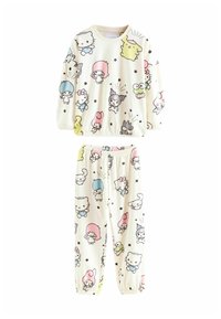 Baumwoll-Pyjama-Set bestehend aus zwei Teilen mit einem cremefarbenen Hintergrund und bunten Charakterdrucken. Lange Ärmel und elastischer Bund für zusätzlichen Komfort.
