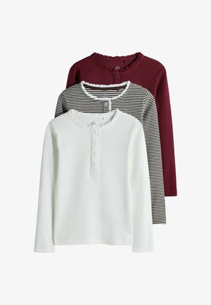 THE SET, LONG SLEEVE LACE TRIM RIB JERSEY HENLEY T-SHIRTS 3 PACK - Langarmshirt - burgundy red cream chocolate brown stripe