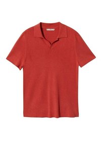 Polo shirt rosso a maniche corte con una texture morbida, dotato di un colletto con placket aperto e orlo dritto. Design semplice e versatile.