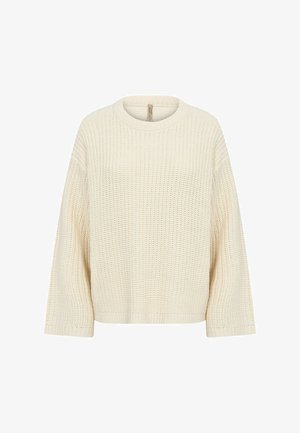 Maglione lavorato a maglia color crema chiaro con scollo rotondo, spalle scese e vestibilità ampia. Tessuto strutturato con orlo e polsini a coste.