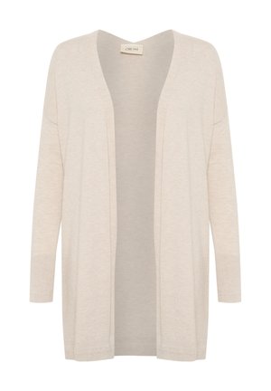 Light beige cardigan made of soft knitted material. Open front design with long sleeves and ribbed cuffs. No fastenings. Casual fit.