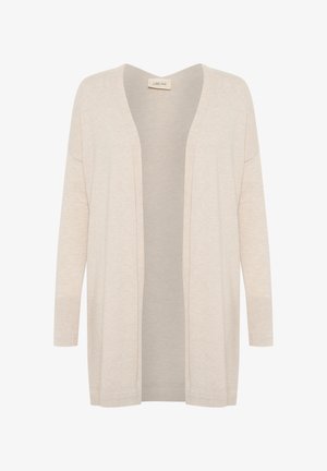 Gaiši bežs džemperis, izgatavots no mīkstas adītas materiāla. Atvērta priekšpuses dizains ar garām piedurknēm un ribotām aprocēm. Nav aizdaru. Katrdienas piegriezums.