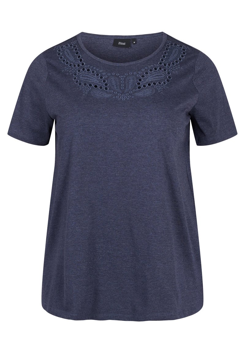 Damen T-Shirts | Zizzi SHORT SLEEVED WITH BRODERIE ANGLAISE T-Shirt print night sky mel./dunkelblau - NR15610 Damen T-Shirts | Zizzi SHORT SLEEVED WITH BRODERIE ANGLAISE T-Shirt print night sky mel./dunkelblau - NR15610