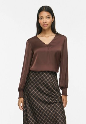 VILA, LONG SLEEVED TOP VISOFIE V-NECK - Blouse - coffee bean