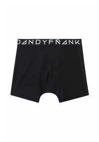 Svarta boxerkalsonger med en åtsittande passform, tillverkade av mjukt tyg. Har ett brett elastiskt midjeband med "DANDY FRANK"-logotyp i vitt.