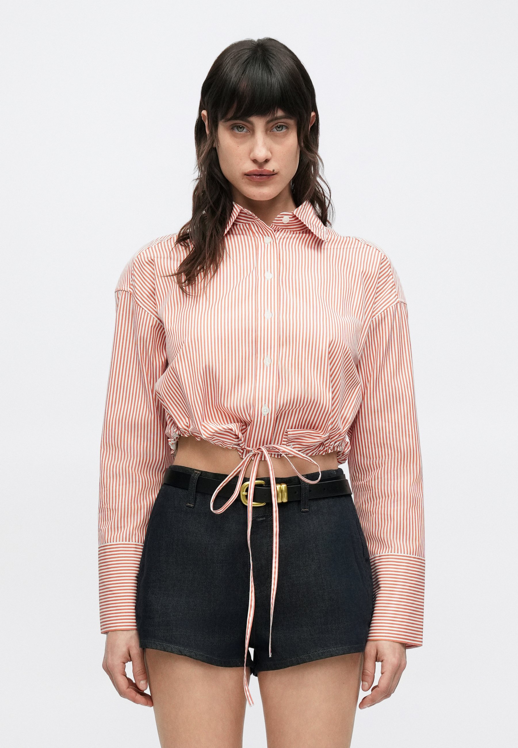 CLOSED GATHERED - Button-down blouse - brick red/light red 