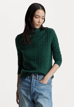 WOOL-CASHMERE CABLE TURTLENECK SWEATER - Svetrík - forest green heather
