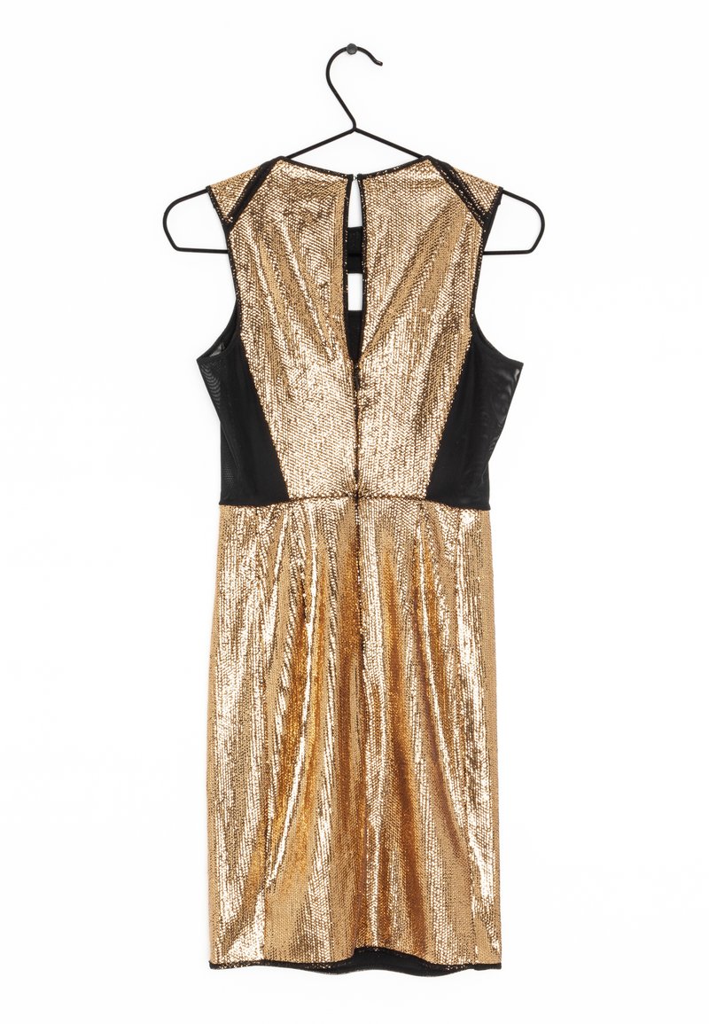 bcbgmaxazria gold dress BCBGMAXAZRIA Ruched Mini Dress in Gold