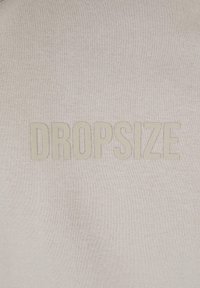 Light beige sweatshirt featuring the text "DROPSIZE" in a soft, embossed design. Fabric is textured, with a simple and minimalistic appearance.