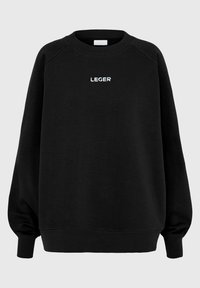Svart hettegenser med lange raglanermer. Har rund hals og hvit "LEGER" logo på fronten. Mykt stoff, ribbestrikkede mansjetter og nederkant.