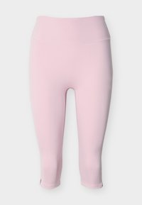 Ροζ ανοιχτόκοκκινο ψηλόμεσο κολάν cropped με λείο ζωνάρι στη μέση και μικρές πλαϊνές σκισμές στο τελείωμα.