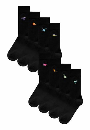 EMBROIDERED EIGHT PACK - Socks - black bright dinosaurs