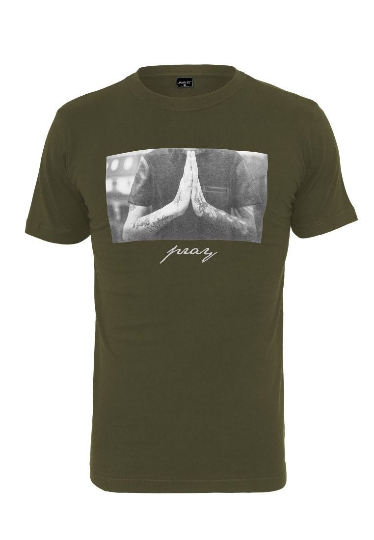 Mister Tee PRAY - Apdrukāts T-krekls - olive