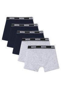 Πέντε ζευγάρια μπόξερ σε σκούρο μπλε και γκρι. Απαλό βαμβακερό υλικό με μαύρες ζώνες μέσης που φέρουν το λογότυπο "BOSS" σε λευκό.
