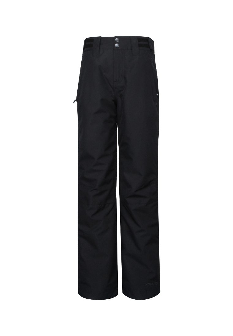 Pantaloni da sci neri con design a gamba dritta, realizzati in materiale impermeabile, dotati di due tasche laterali e chiusura con bottone in vita.