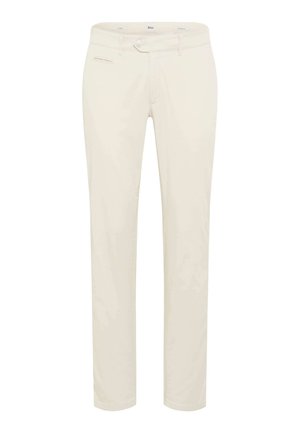 Off-white Hose mit geradem Bein, Knopf- und Reißverschluss, Gürtelschlaufen und einer einzelnen Vordertasche auf der rechten Seite.