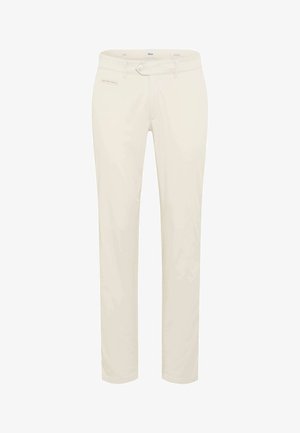 Off-white Hose mit geradem Bein, Knopf- und Reißverschluss, Gürtelschlaufen und einer einzelnen Vordertasche auf der rechten Seite.