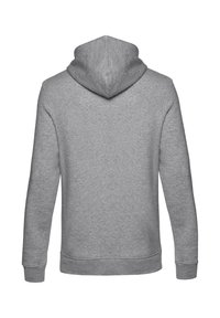 Felpa grigia con cappuccio ampio, cordini regolabili, polsini a coste e tessuto texturizzato. Il design è semplice e basilare.