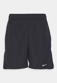 Černé sportovní šortky vyrobené z lehké tkaniny, s elastickým pasem a malým bílým logem Nike na dolní levé straně.