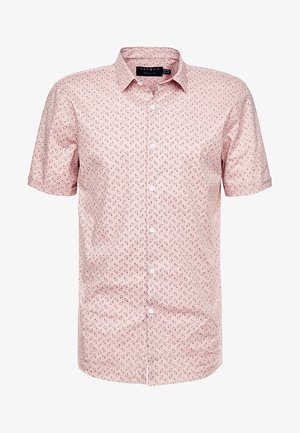 Rosa Kurzarm-Hemd zum Knöpfen mit kleinem dunklem Paisley-Muster und spitzem Kragen, Marke Topman.