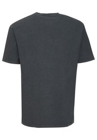 Tmavě šedé bavlněné tričko s kulatým výstřihem a krátkými rukávy. Na zadní straně je jednoduchý plochý design bez viditelných grafik nebo akcentů.