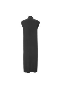 Robe midi noire sans manches avec col montant et silhouette droite, présentée de dos sur fond blanc.