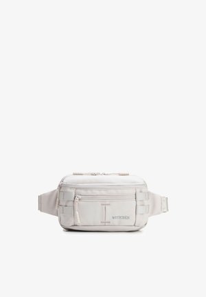 Beige waist bag with multiple zippered compartments, adjustable strap, and "WITTCHEN" logo on the front pocket.