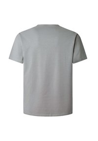 T-shirt grigio chiaro a maniche corte realizzato in tessuto morbido. Presenta un classico collo rotondo e un orlo dritto, con dettagli di cucitura minimalisti.