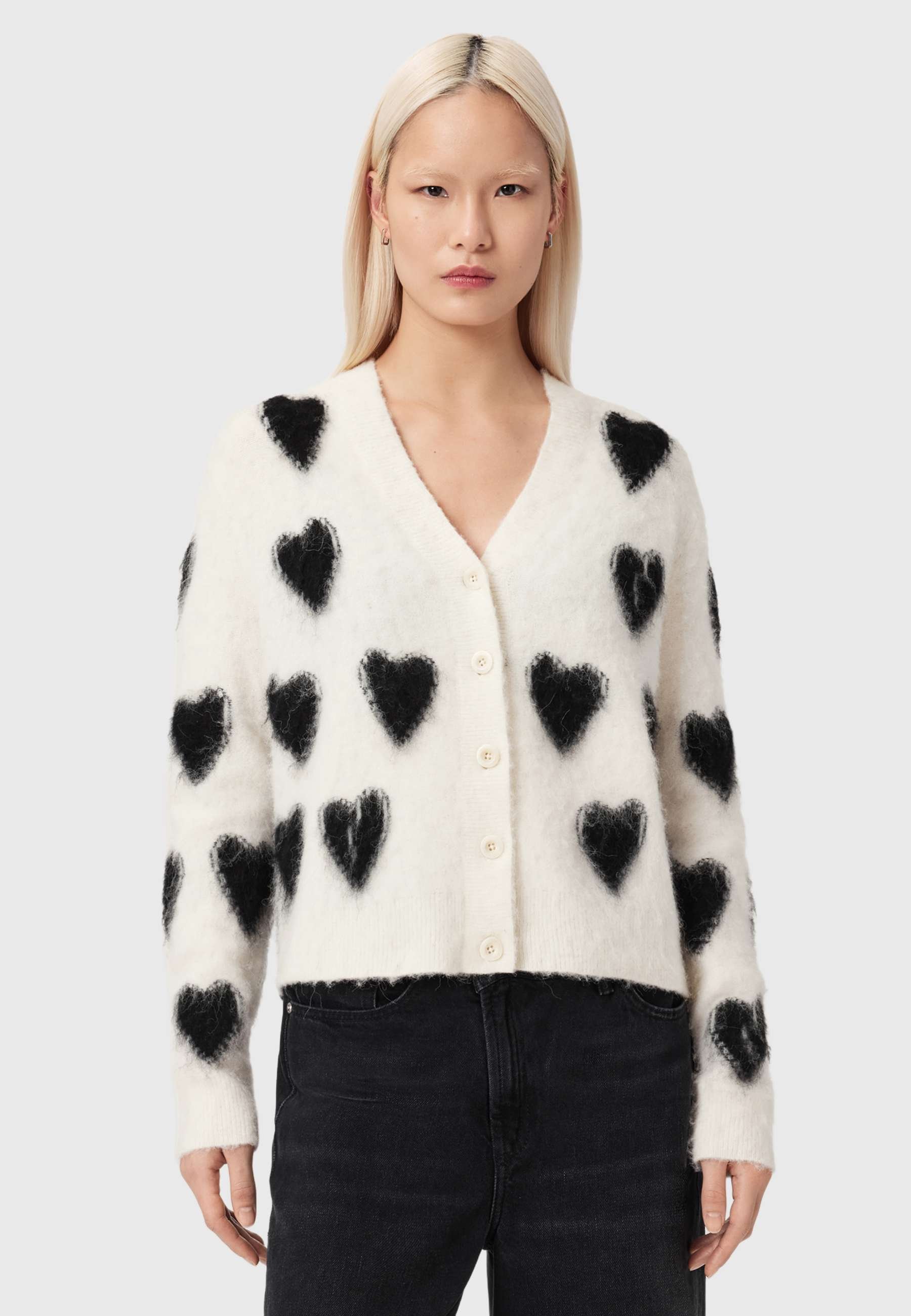 AllSaints SCATTER HEART - Cardigan - chalk white/black/white