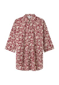 Camicia rossa a bottoni con motivo floreale bianco, maniche lunghe e colletto. Realizzata in tessuto leggero con una vestibilità rilassata.