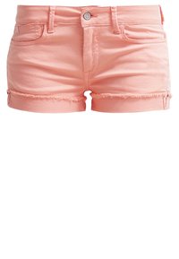 Shorts in denim rosa con un design aderente, orlo grezzo e tasche frontali. Realizzati in tessuto morbido con una leggera elasticità per garantire comfort.