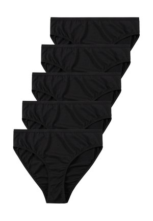 Zwart katoenen ondergoedset met vijf paar. Elk paar heeft een naadloos ontwerp met een gemiddelde taillehoogte en minimalistische styling.