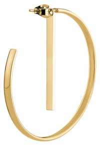 Gouden oorringen met een slanke, verticale staafaccent. Heeft een gladde, glanzende afwerking en een eenvoudig, modern ontwerp.