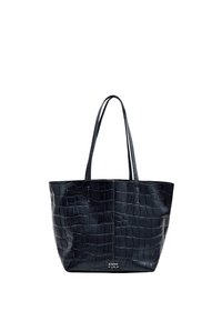 Black tote bag with crocodile texture and long handles, featuring "BIMBA Y LOLA" logo on the front bottom center.