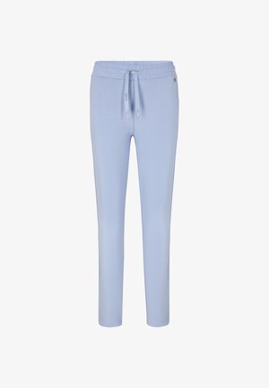 Lichtblauwe slim-fit sweatpants met een elastische tailleband, verstelbaar trekkoord en een klein metalen logo-detail nabij de zak.