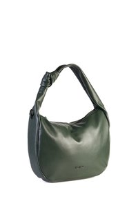 Borsa a spalla in pelle verde scuro con tracolla annodata e piccolo logo metallico del brand sul davanti.