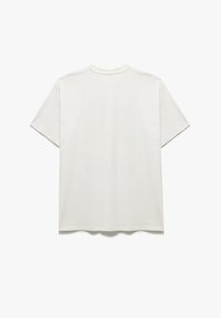 En helt hvid T-shirt med korte ærmer vises fra ryggen på en lys baggrund, med rund halsudskæring og almindelig pasform.
