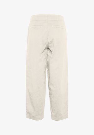 Világos bézs, rövidített nadrág sima anyagból, két hátsó zsebbel és egyenes szabású fazonnal. Egyszerű dizájn, látható minták nélkül.