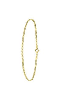 Gold-colored chain bracelet featuring interlinked, rounded links, with a secure lobster clasp closure at one end. Smooth surface texture.
