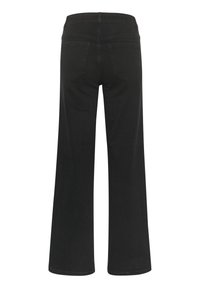 Jeans de pierna ancha en negro con una cintura alta, confeccionados en denim, con un diseño limpio en la parte posterior y dos bolsillos traseros.