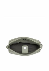 Zielona skórzana torba z zapięciem na zamek, o gładkiej fakturze, z małą kieszenią na snap w środku. Wyściełane wnętrze w ciemnoszarym kolorze.