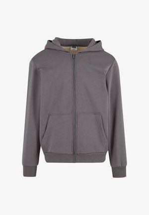 Pelēks kapuces džemperis ar rāvējslēdzēju, ar oderētu kapuci, divām priekšējām kabatām, ribotām piedurknēm un apakšmalu. Izgatavots no mīksta, viegla auduma ar gludu tekstūru.